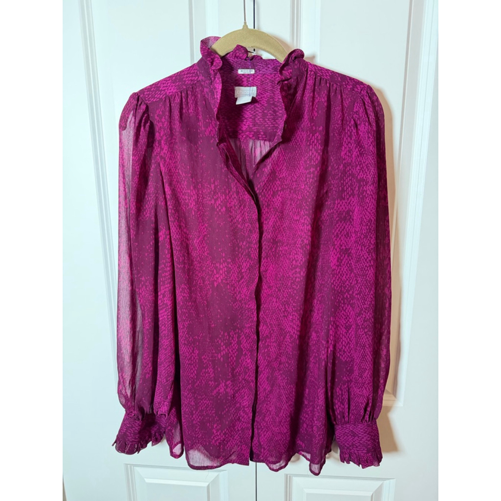 Chico's Fuchsia Snake Print Blouse Size 4